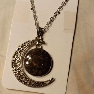 Hand Made Nebraska River Rock Elegant Silver Crescent Moon Pendant Necklace